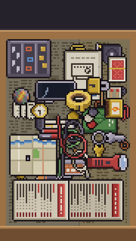 The Junk Drawer: an open drawer seen from above, full of cables, keys, batteries, a tape measure and old menus.